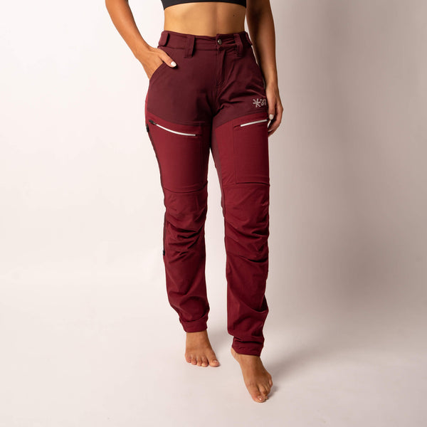 Burgundy hiking pants with reinforced panels for women from BARA Sportswear